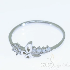 ezüst virágos köves, pillangós gyűrű