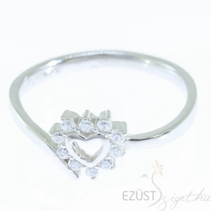 ezüst köves szív gyűrű