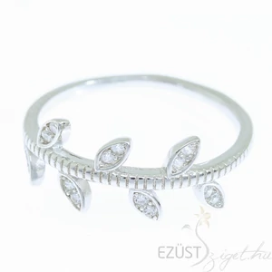 ezüst ágas leveles köves gyűrű