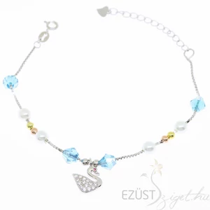 ezüst köves, gömbös, hattyú karkötő