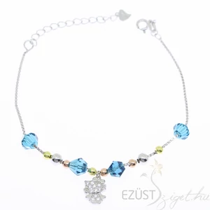 ezüst köves, gömbös, hattyú karkötő