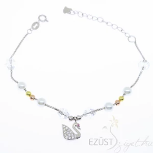 ezüst köves, gömbös, hattyú karkötő