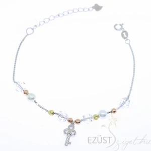 ezüst köves, gömbös, kulcs karkötő