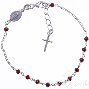 Ezüst Rózsafüzér Piros Gyöngyös
