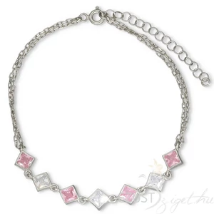 Rózsaszín és Víztiszta Négyszög Köves Karkötő