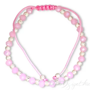 Ezüst és Rózsaszín Gyöngyös Divatos Karkötő