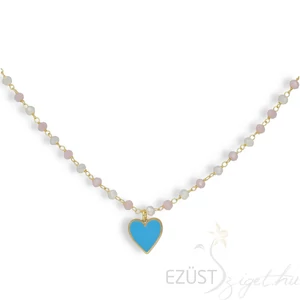 Vidám Aranyozott Kék Szíves Nyaklánc (kétféle lánccal)