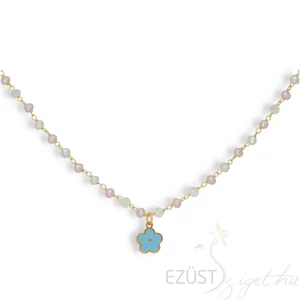 Vidám Aranyozott Kék Virágos Nyaklánc (kétféle lánccal)