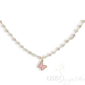 Vidám Aranyozott Pink Pillangós Nyaklánc (kétféle lánccal)