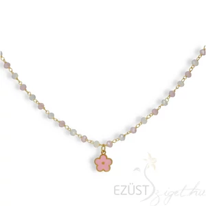 Vidám Aranyozott Pink Virágos Nyaklánc (kétféle lánccal)