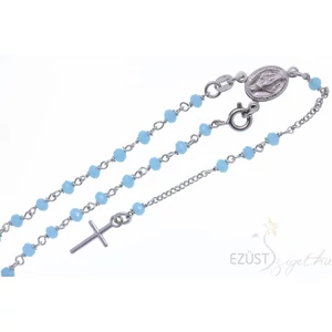 Ezüst Rózsafüzér Világoskék Gyöngyökkel