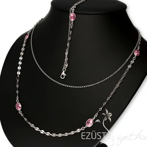 Duplasoros Nyakék-Karlánc Szett Rózsaszín Kövekkel