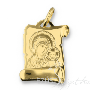  Szűz Mária Jézussal 14 Karátos Arany Pergamen Medál 