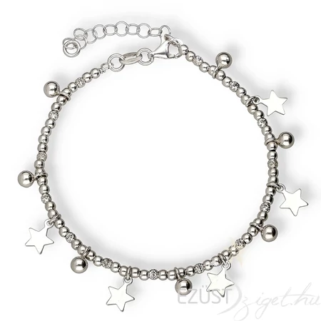 Ezüst Gyöngyös Csillagos Karlánc