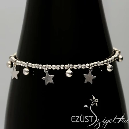 Ezüst Gyöngyös Csillagos Karlánc