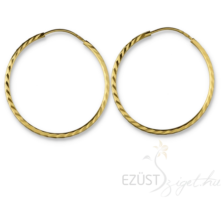 Szikrázó vésett mintás arany karika fülbevaló (32 mm)