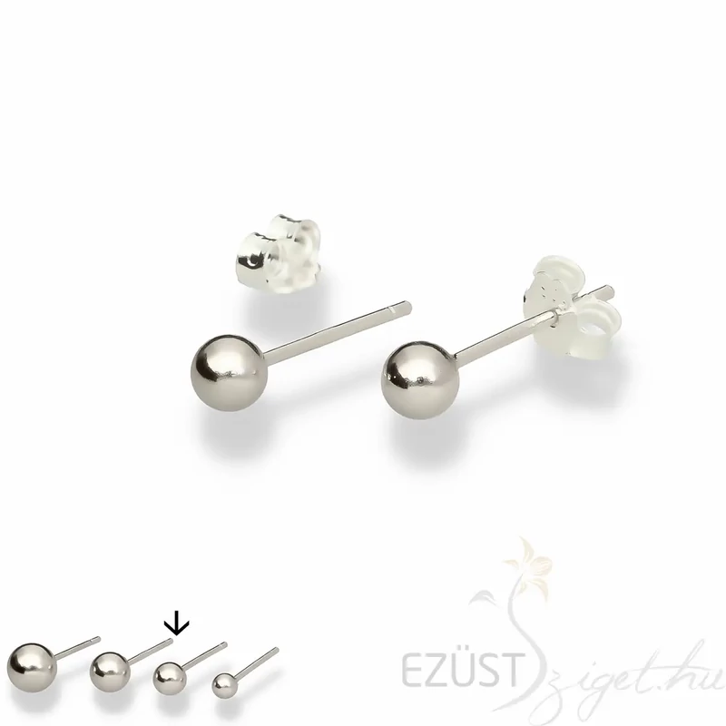 Ezüst Gömb, Bogyó Fülbevaló (többféle színben és méretben) - 4 mm