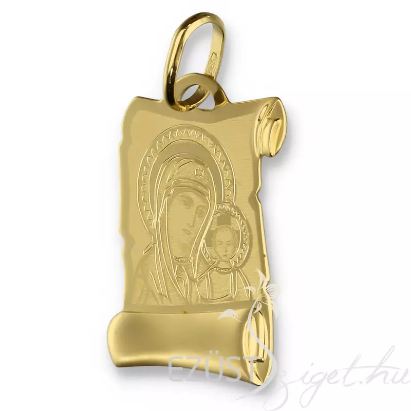 Szűz Mária Jézussal 14 Karátos Arany Pergamen Medál