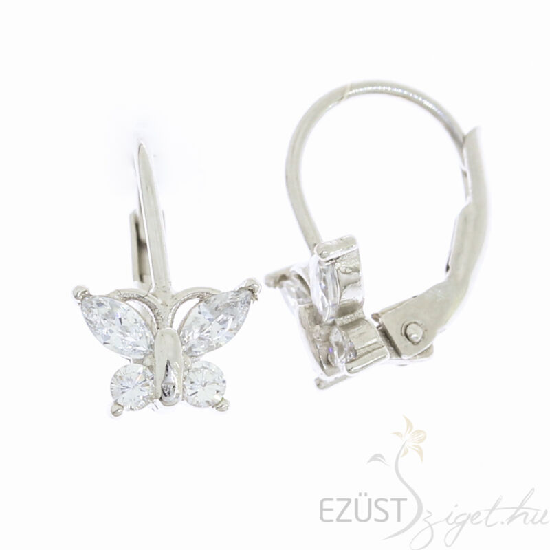 ezüst köves pillangó lepke patentzáras fülbevaló