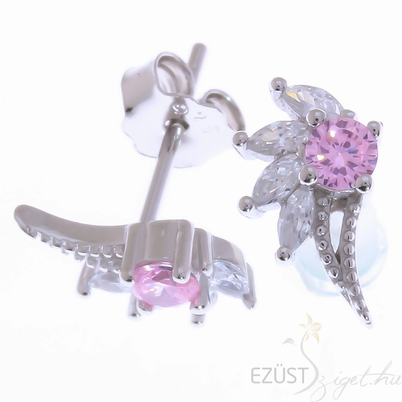stilizált angyalszárny ezüst fülbevaló-rózsaszín