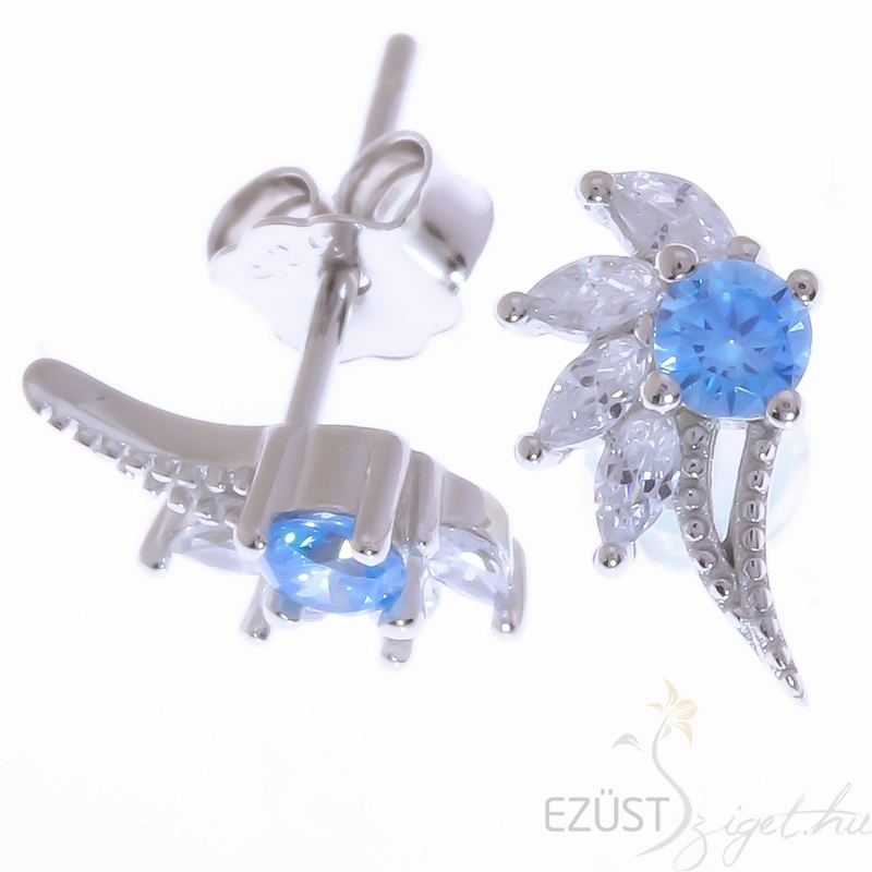 stilizált angyalszárny ezüst fülbevaló kék