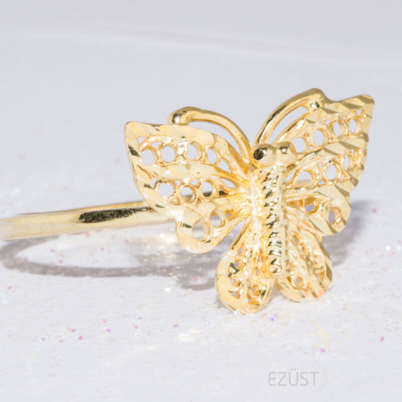 Fénylő Pillangó Ezüst Gyűrű Sárga Arany Színben