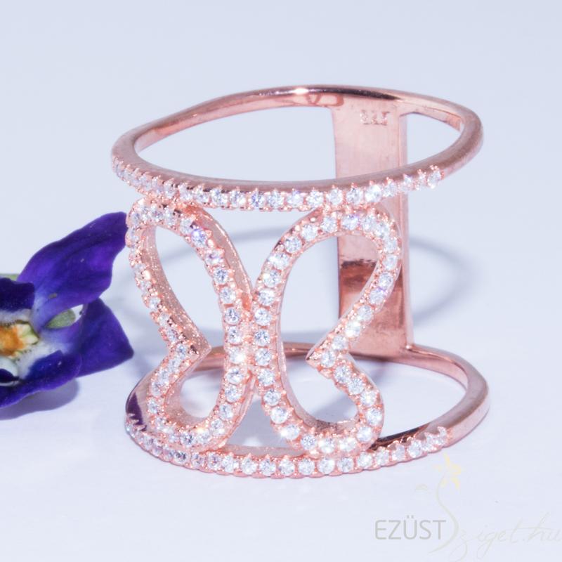 Extrém Megjelenésű Gyűrű Pillangó Mintával, Rose Gold Színben