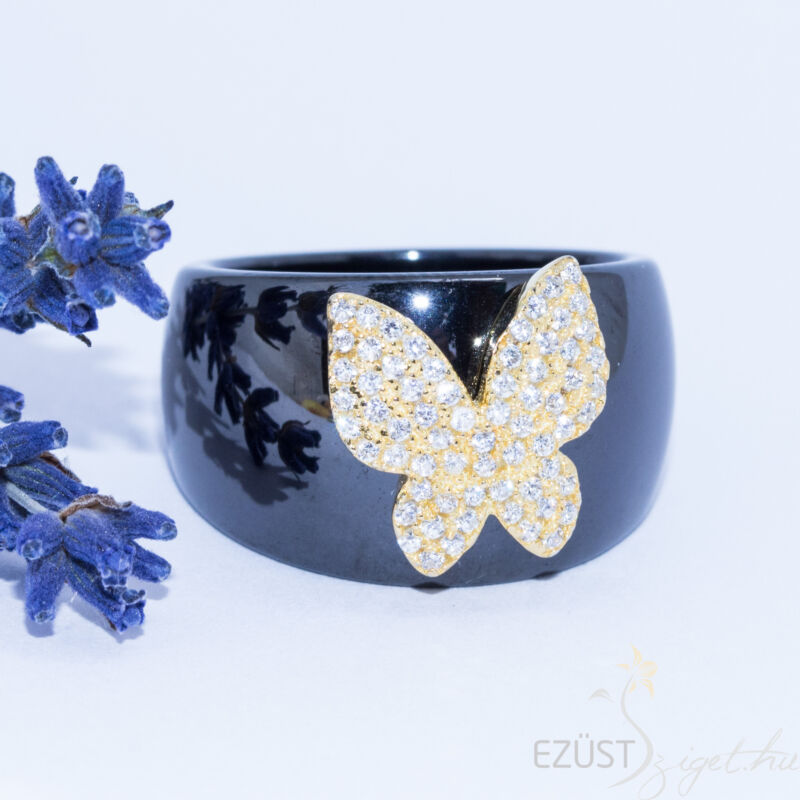 Porcelán Gyűrű Ezüst Pillangó Rátéttel