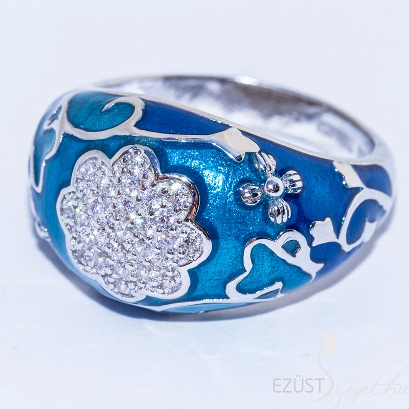 kék virágos ezüst gyűrű