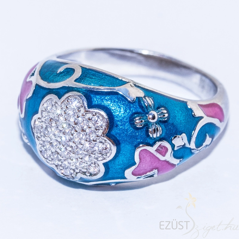kék virág ezüst gyűrű