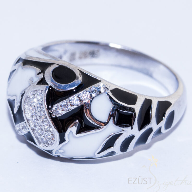 fekete delfines ezüst gyűrű