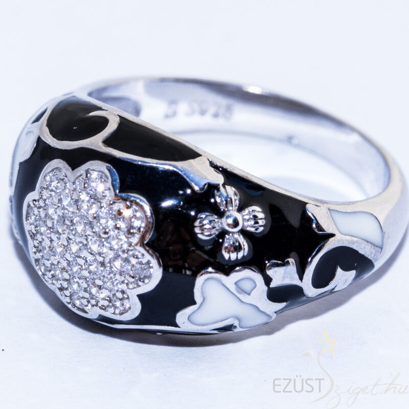 fekete virágos ezüst gyűrű
