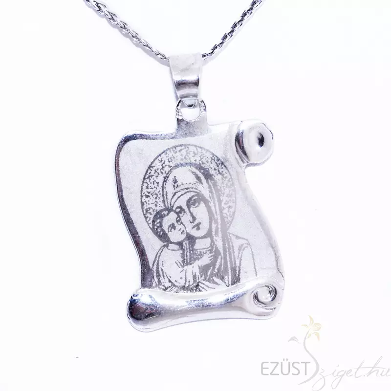 Ezüst Pergamen Szűz Mária Képpel